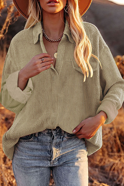 Casual & Stylish Classic Solid Basic Turndown Collar Tops(6 Colors)