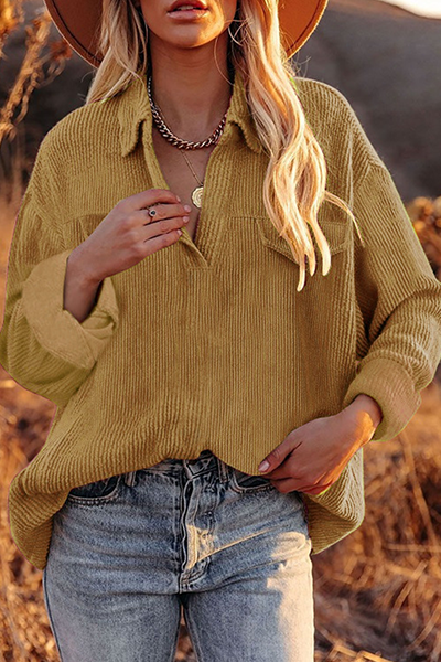 Casual & Stylish Classic Solid Basic Turndown Collar Tops(6 Colors)