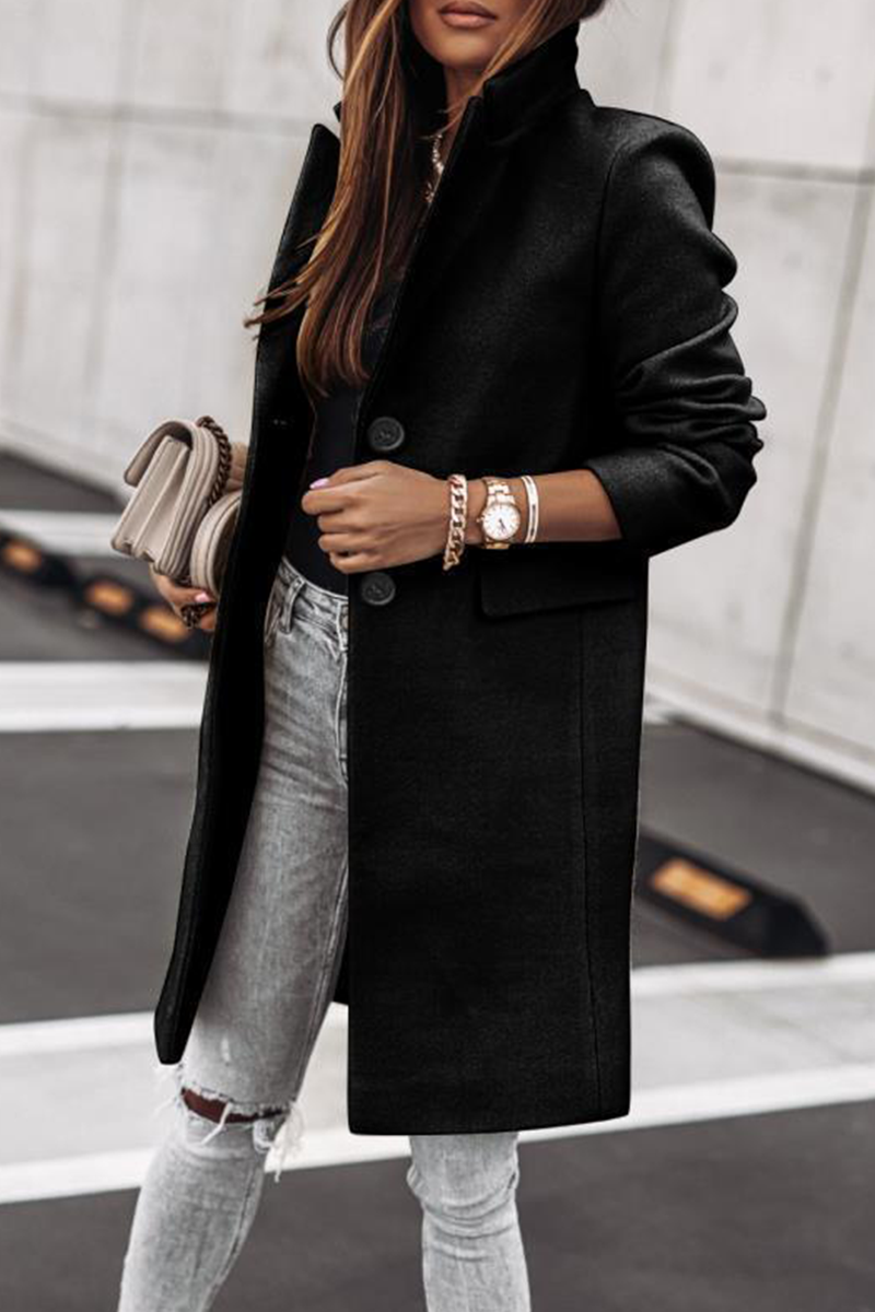 Fashion Elegant & Stylish Classic Solid Patchwork Buckle Turn-back Collar Outerwear(4 Colors)