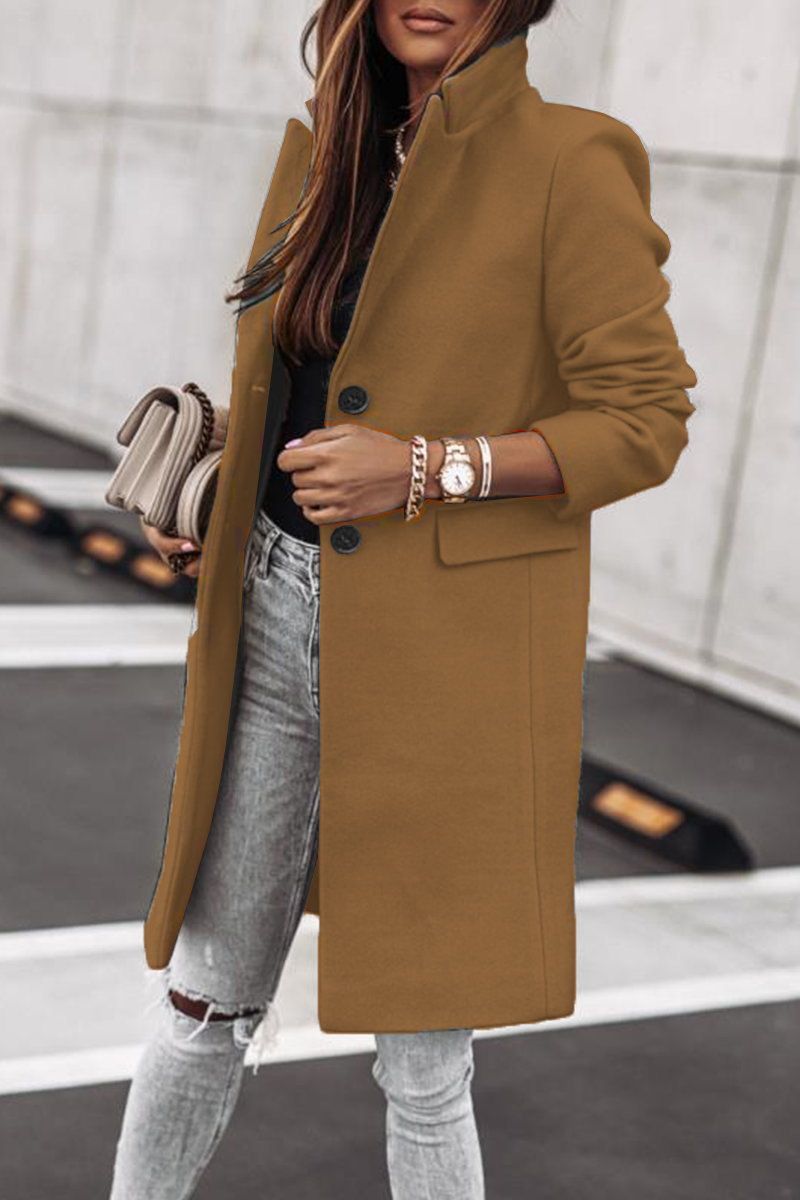 Fashion Elegant & Stylish Classic Solid Patchwork Buckle Turn-back Collar Outerwear(4 Colors)