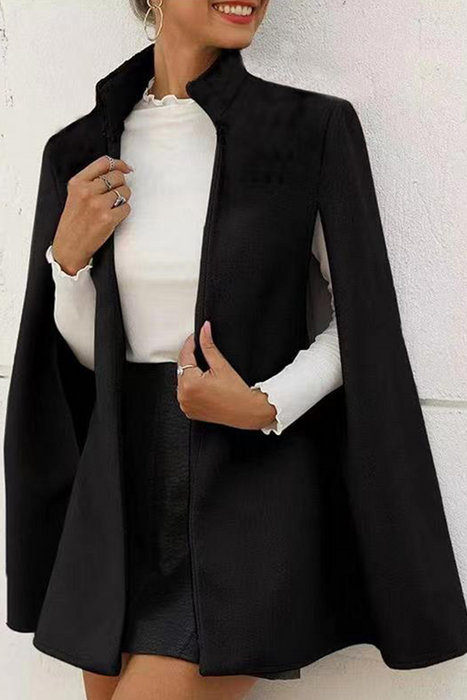 Fashion Elegant & Stylish Classic Solid Slit Asymmetrical Mandarin Collar Outerwear