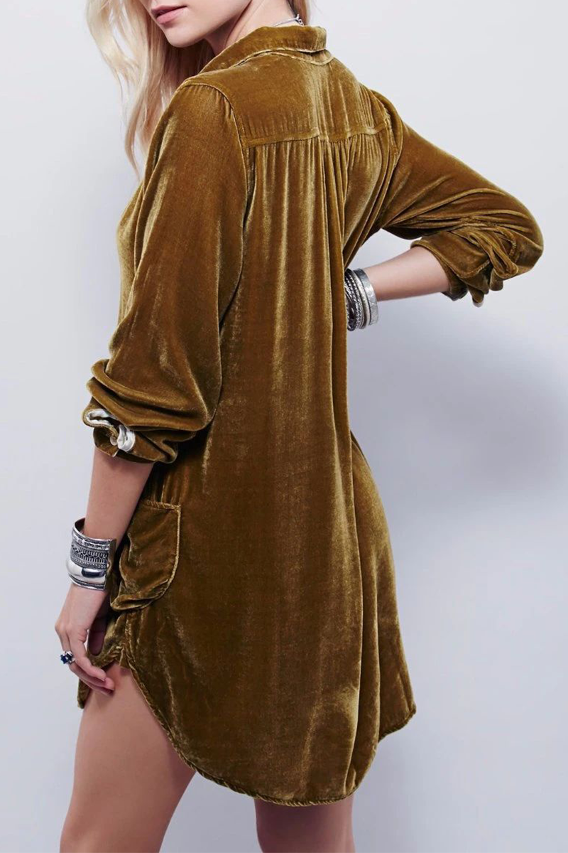 Casual & Stylish Classic Solid Patchwork Pocket Turndown Collar Shirt Dress Dresses(3 Colors)