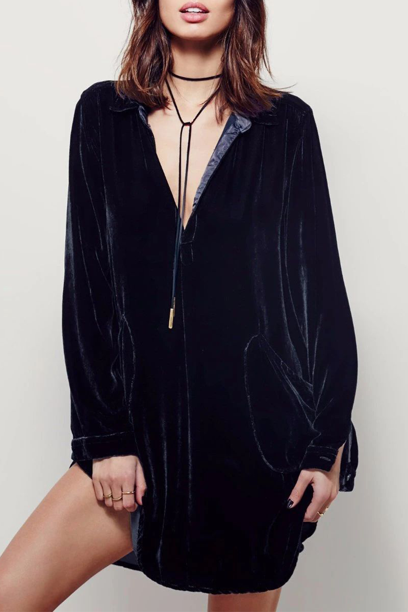 Casual & Stylish Classic Solid Patchwork Pocket Turndown Collar Shirt Dress Dresses(3 Colors)