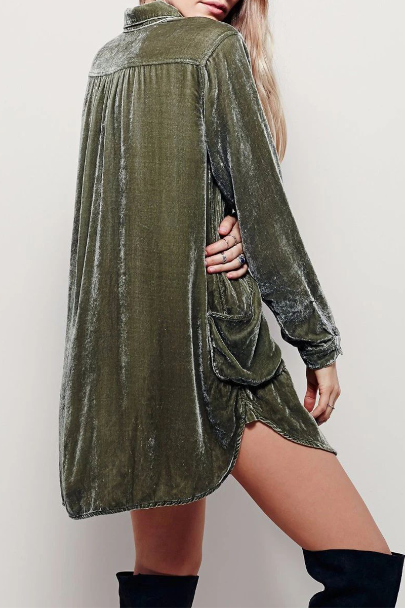 Casual & Stylish Classic Solid Patchwork Pocket Turndown Collar Shirt Dress Dresses(3 Colors)