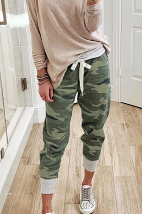 Casual & Stylish Camouflage Print Draw String Capris Patchwork Bottoms(3 Colors)