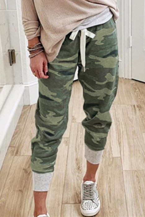 Casual & Stylish Camouflage Print Draw String Capris Patchwork Bottoms(3 Colors)
