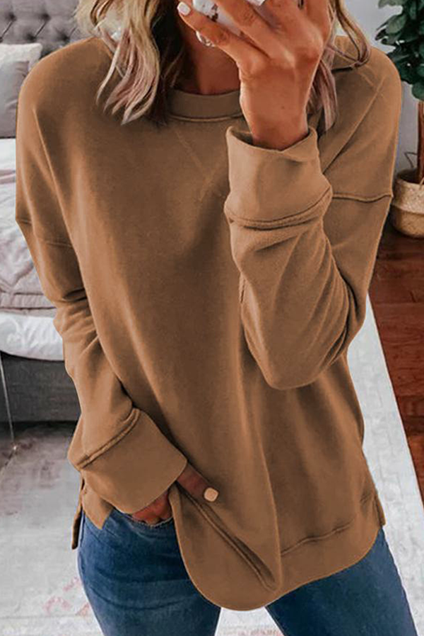 Casual & Stylish Classic Solid Patchwork Basic O Neck Sweats(4 Colors)