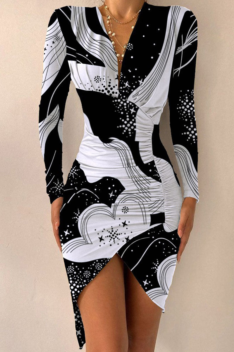 Turn Up the Heat with Print Patchwork Irregular V-Neck Dresses (Available in 8 Colors)