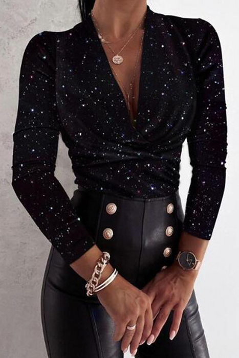 Blusas con cuello en V y estampado de retazos, elegantes y elegantes a la moda (4 colores)