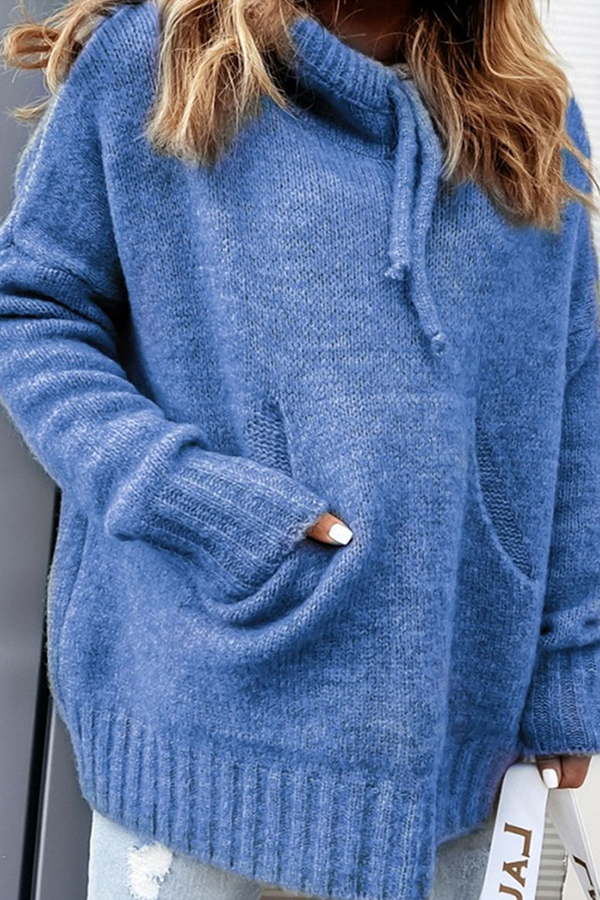 Casual & Stylish Classic Solid Draw String Pocket Hooded Collar Tops(8 Colors)