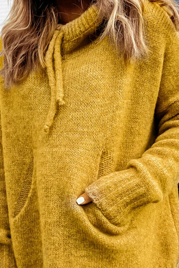 Casual & Stylish Classic Solid Draw String Pocket Hooded Collar Tops(8 Colors)