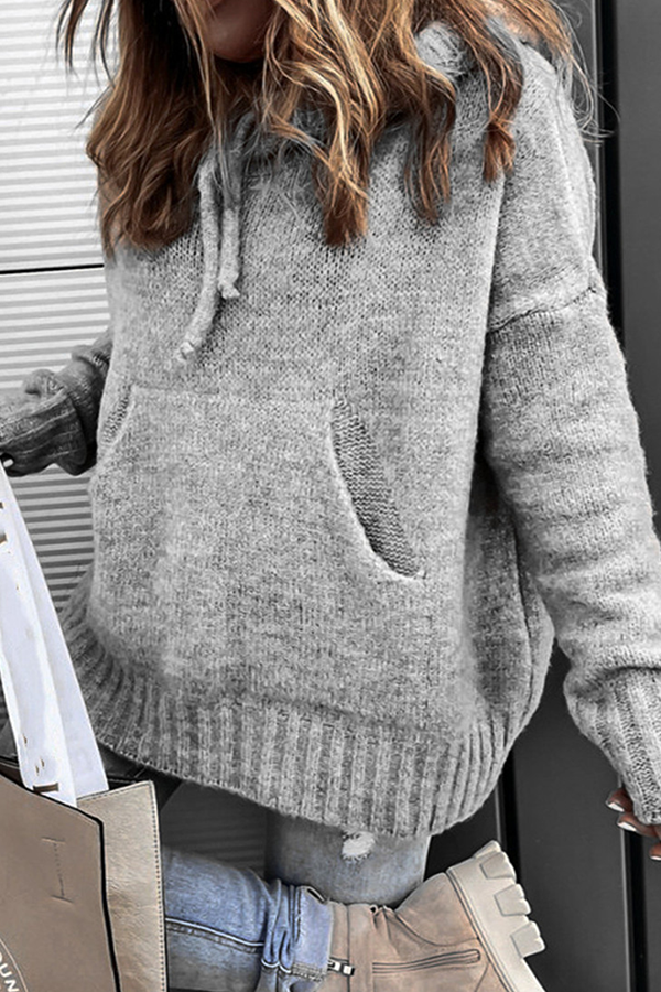 Casual & Stylish Classic Solid Draw String Pocket Hooded Collar Tops(8 Colors)