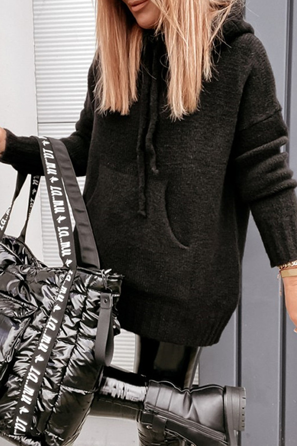 Casual & Stylish Classic Solid Draw String Pocket Hooded Collar Tops(8 Colors)