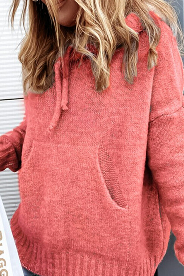 Casual & Stylish Classic Solid Draw String Pocket Hooded Collar Tops(8 Colors)