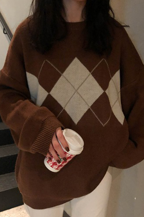 Suéter informal y elegante con cuello en O y contraste de retales geométricos (3 colores)