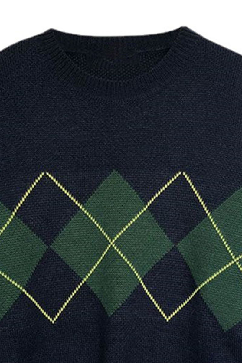 Casual & Stylish Geometric Patchwork Contrast O Neck Tops Sweater(3 Colors)