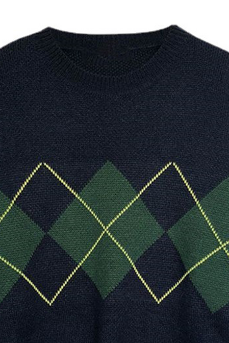 Suéter informal y elegante con cuello en O y contraste de retales geométricos (3 colores)