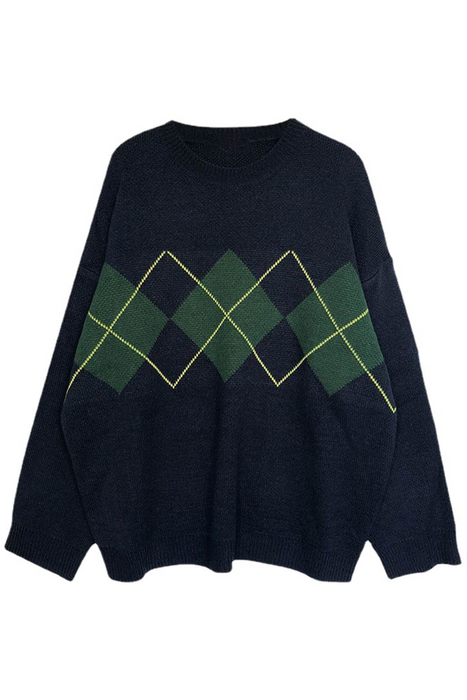 Casual & Stylish Geometric Patchwork Contrast O Neck Tops Sweater(3 Colors)