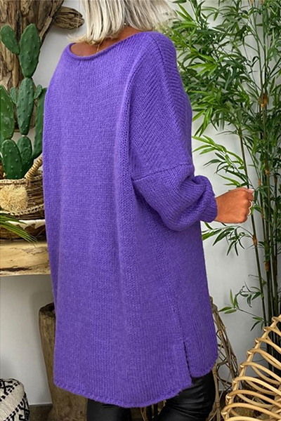 Casual & Stylish Classic Solid Patchwork Slit O Neck Tops Sweater