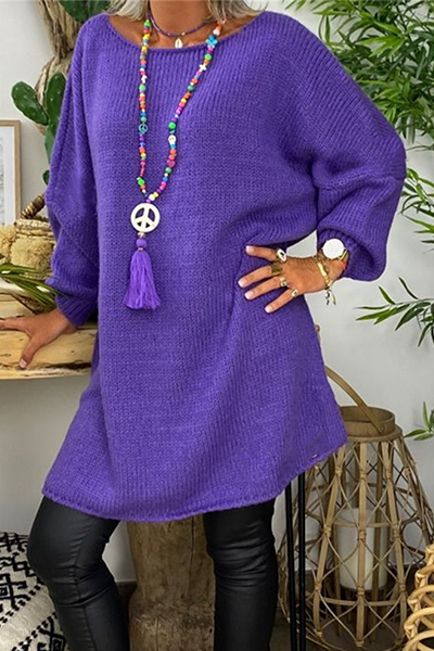 Casual en stijlvolle klassieke effen patchwork topsweater met split en O-hals