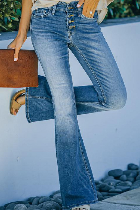 Moda Casual y elegante Clásico Botones sólidos Corte de bota básico Parte inferior de cintura media