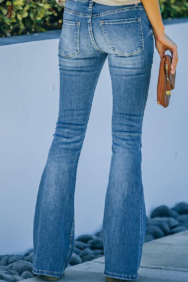 Fashion Casual & Stylish Classic Solid Buttons Basic Boot Cut Mid Waist Bottoms