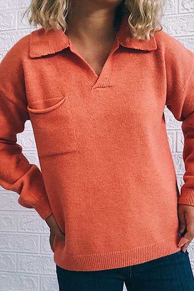Casual & Stylish Classic Solid Pocket Turndown Collar Tops Sweater(5 Colors)