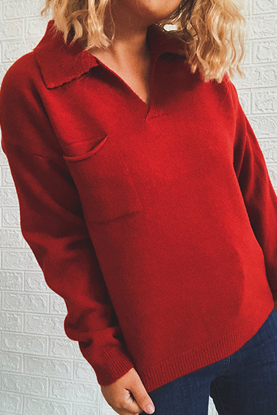 Casual & Stylish Classic Solid Pocket Turndown Collar Tops Sweater(5 Colors)
