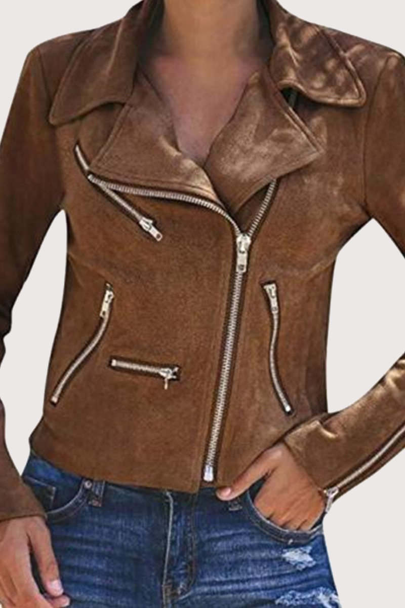 Fashion Street Klassiek Effen Patchwork Rits Kraag Bovenkleding