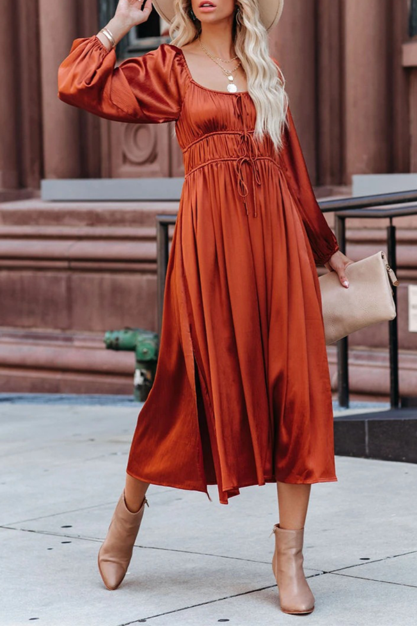 Elegante en stijlvolle klassieke effen frenulum-vouw U-hals A-lijnjurken