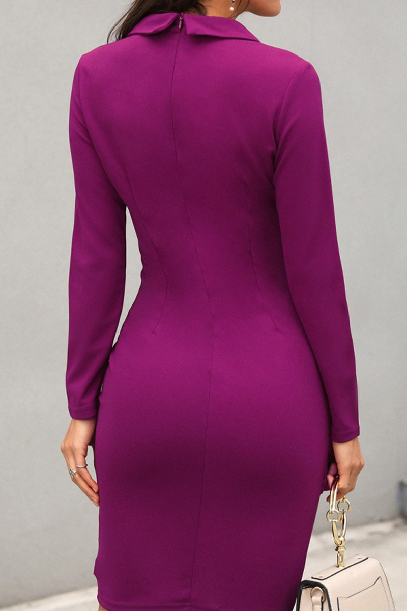 Elegant & Stylish Classic Solid Patchwork Buckle Turn-back Collar Wrapped Skirt Dresses(4 Colors)