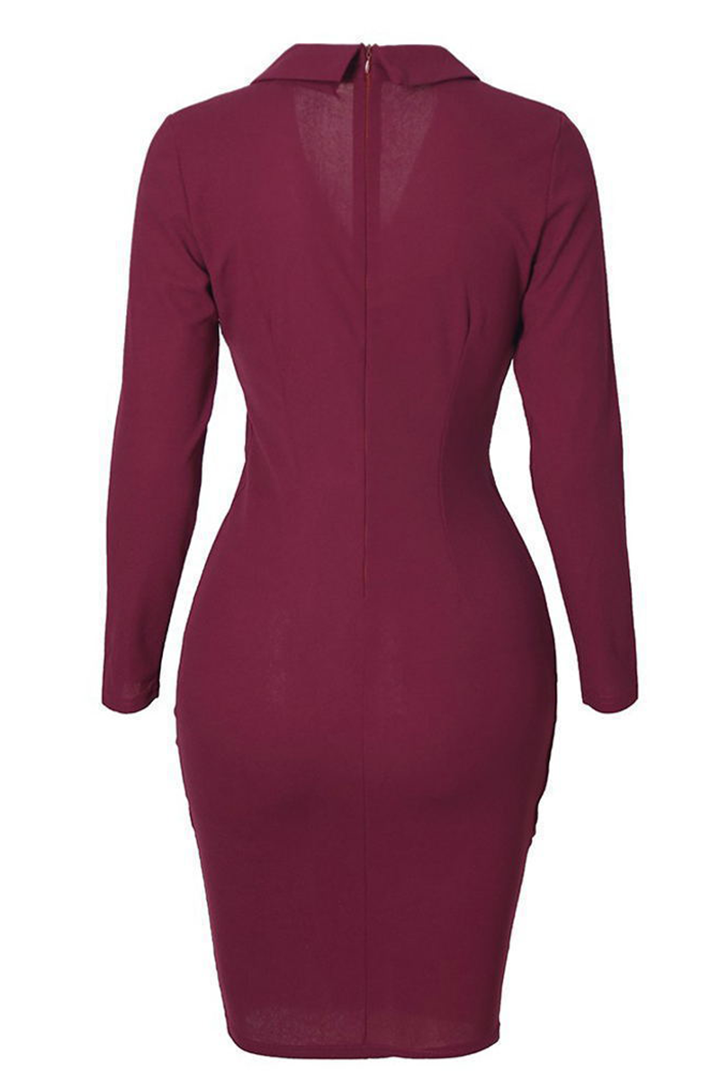 Elegant & Stylish Classic Solid Patchwork Buckle Turn-back Collar Wrapped Skirt Dresses(4 Colors)