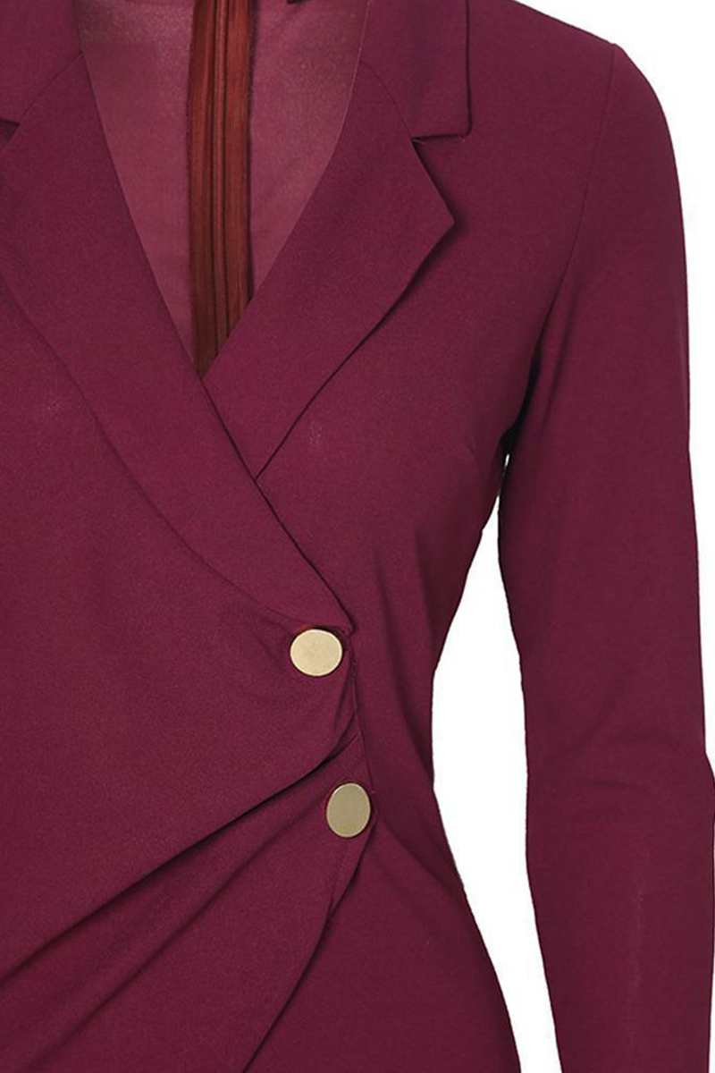 Elegant & Stylish Classic Solid Patchwork Buckle Turn-back Collar Wrapped Skirt Dresses(4 Colors)