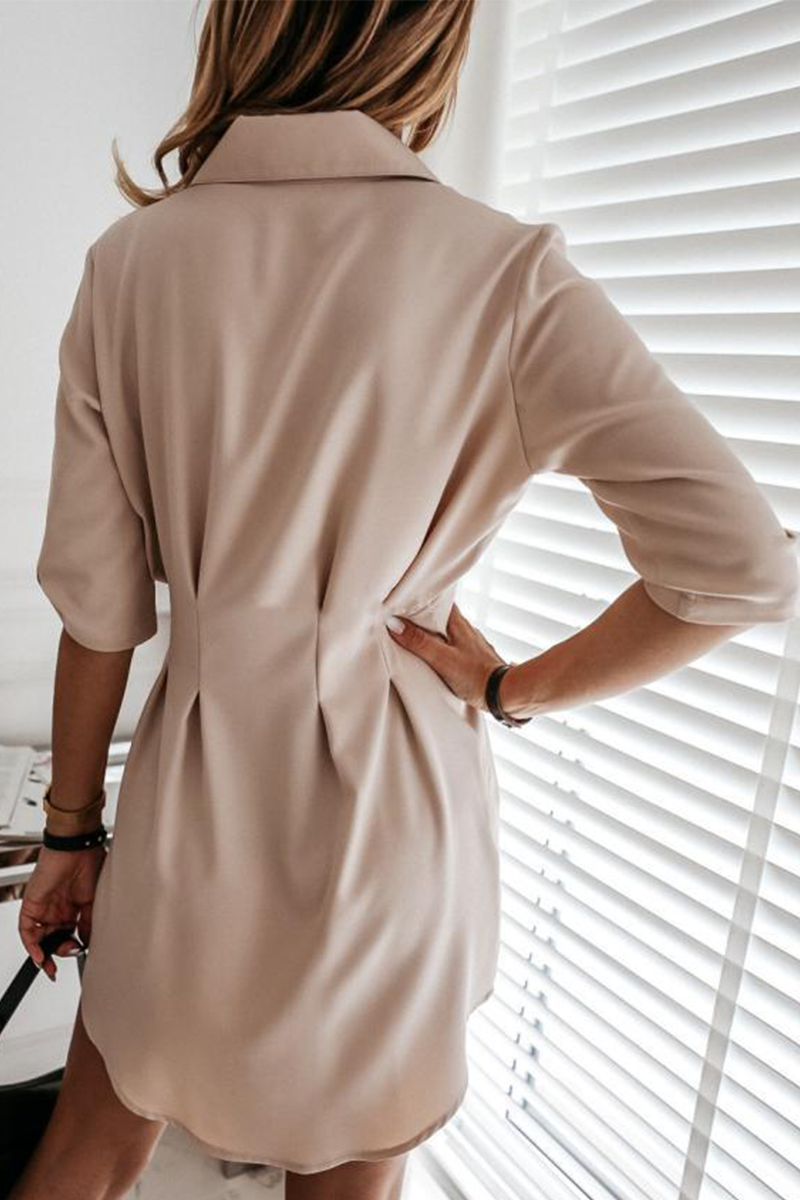 Casual & Stylish Classic Solid Buckle Fold Turndown Collar Shirt Dress Dresses(3 Colors)