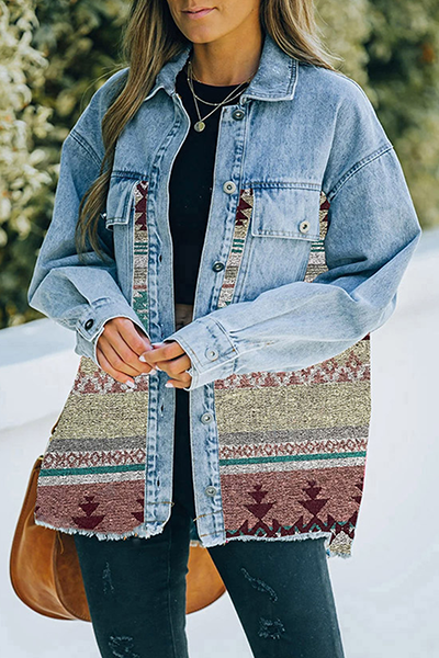 Fashion Casual & Stylish Geometric Pocket Buckle Turndown Collar Outerwear