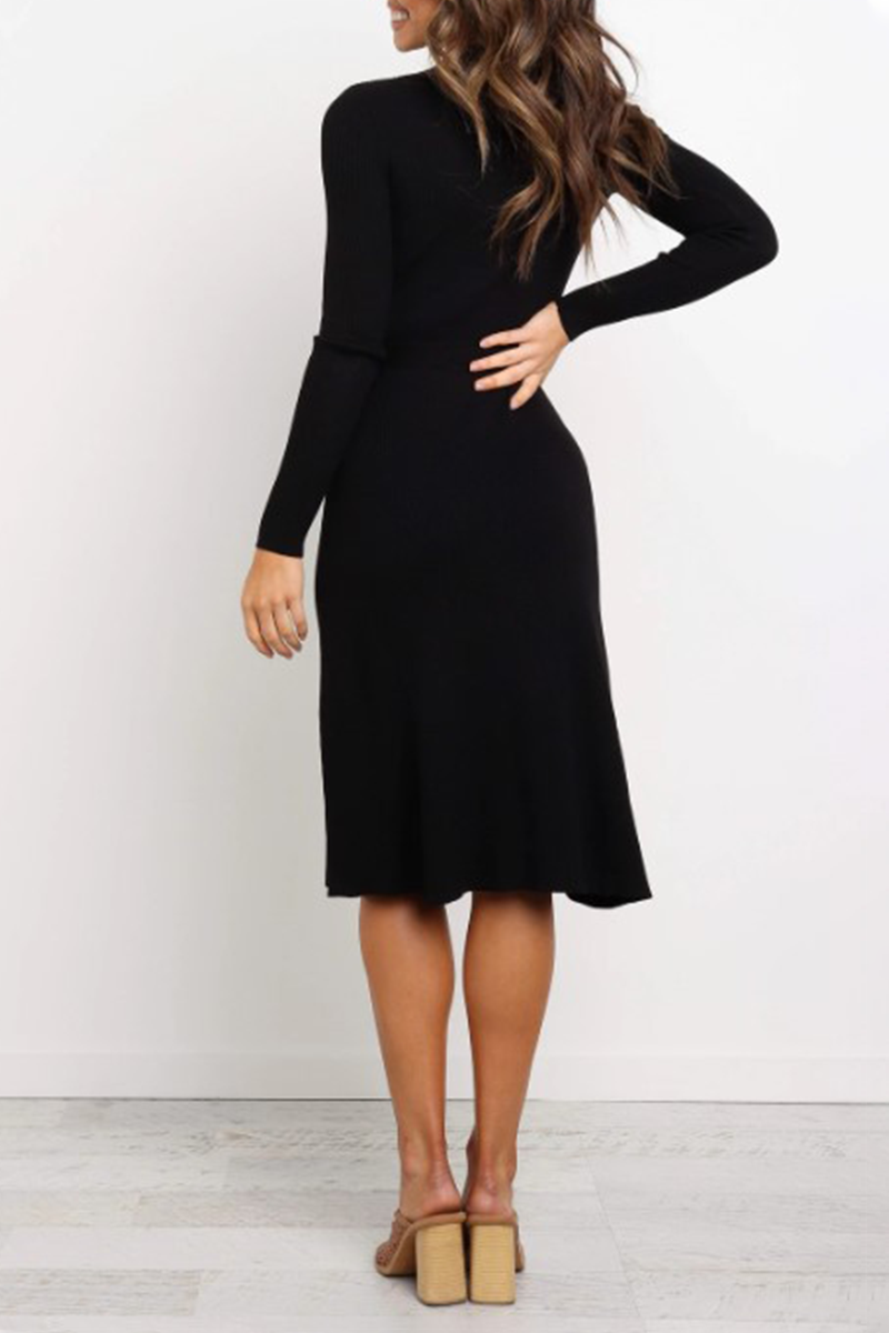 Fashion Casual & Stylish Classic Solid Basic With Belt O Neck Dresses
