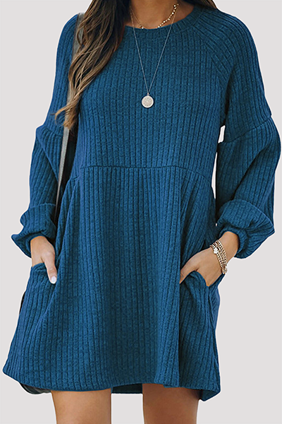 Fashion Casual & Stylish Classic Solid Patchwork Pocket O Neck A Line Dresses