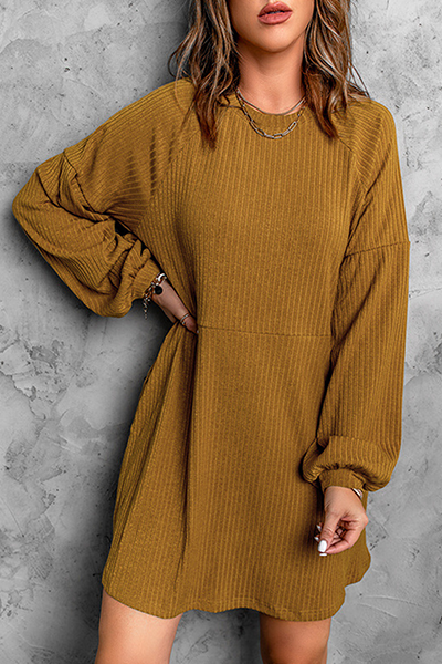 Fashion Casual & Stylish Classic Solid Patchwork Pocket O Neck A Line Dresses