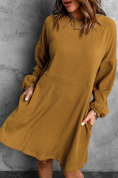 Fashion Casual & Stylish Classic Solid Patchwork Pocket O Neck A Line Dresses