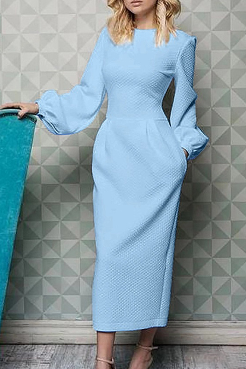 Fashion Elegant & Stylish Patchwork Pocket O Neck Waist Skirt Dresses