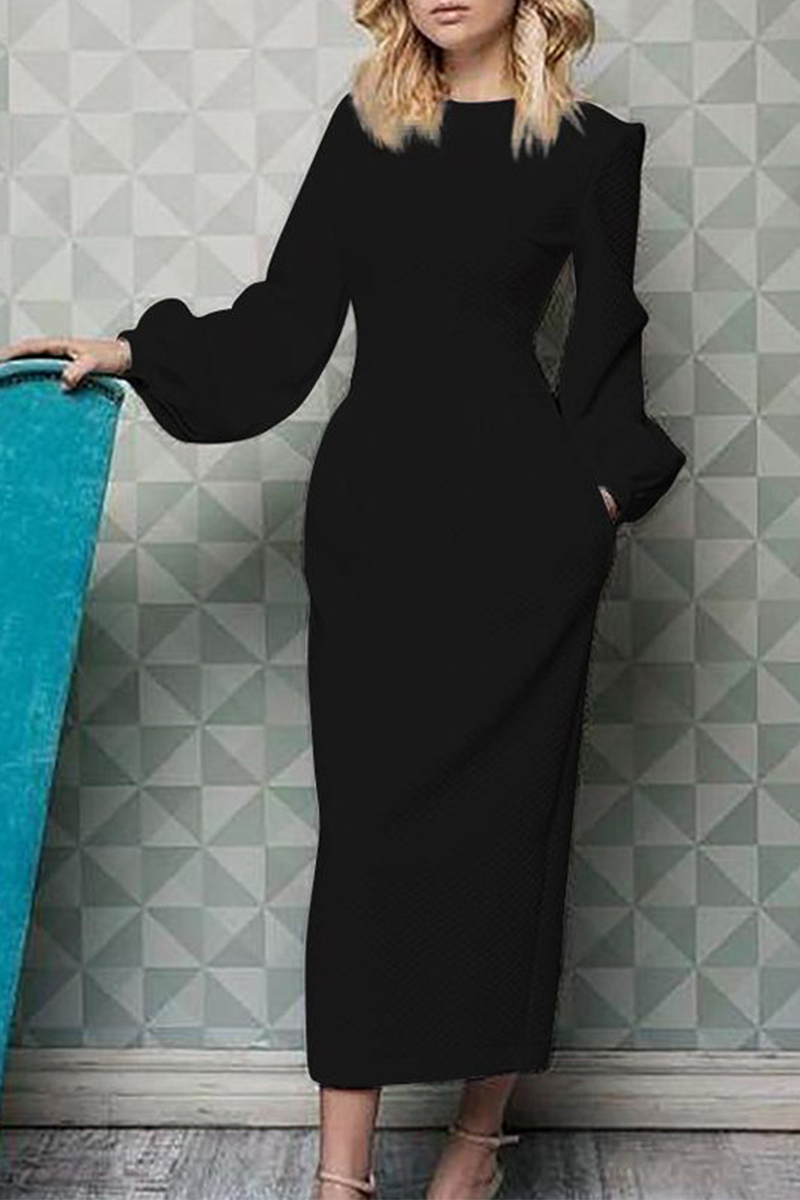 Fashion Elegant & Stylish Patchwork Pocket O Neck Waist Skirt Dresses