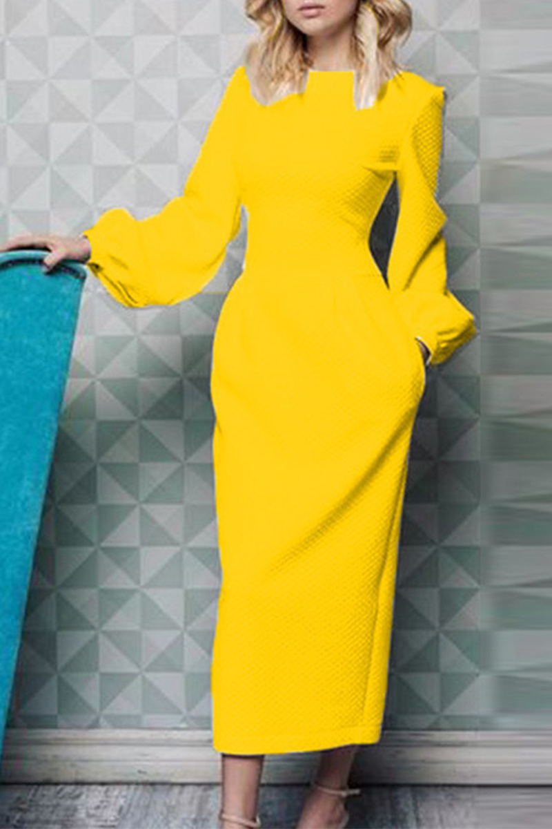 Fashion Elegant & Stylish Patchwork Pocket O Neck Waist Skirt Dresses