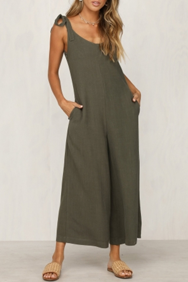 Casual & Stylish Classic Solid Capris Strap Design V Neck Loose Jumpsuits(4 Colors)