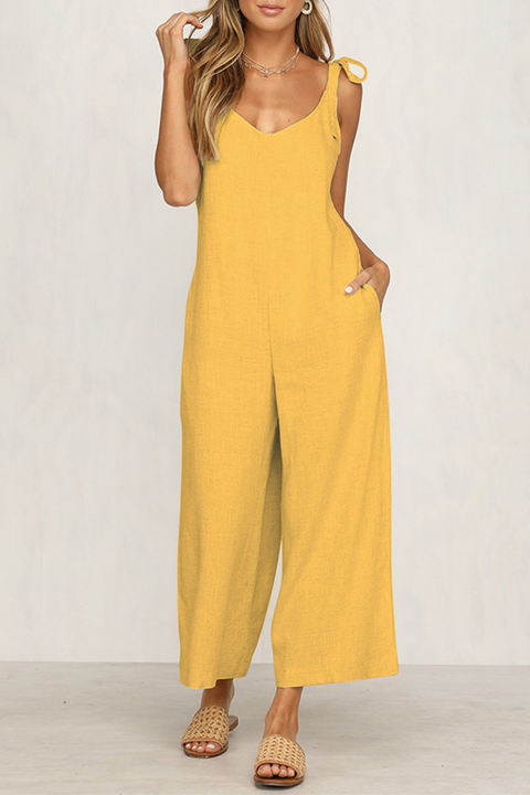 Casual & Stylish Classic Solid Capris Strap Design V Neck Loose Jumpsuits(4 Colors)