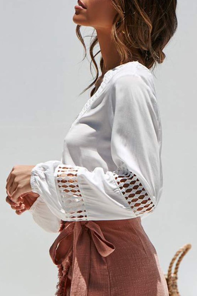 Casual en stijlvol Elegant en stijlvol Klassiek Effen kant Uitgeholde V-halsblouses (5 kleuren)