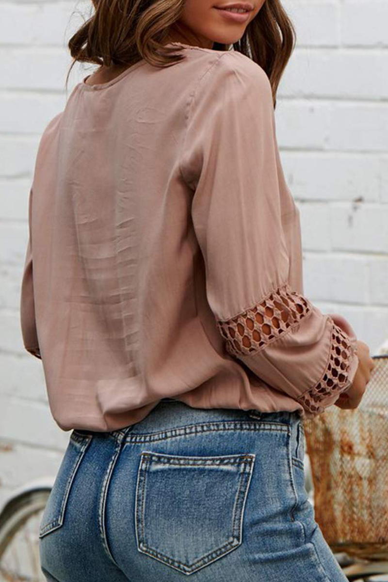 Casual en stijlvol Elegant en stijlvol Klassiek Effen kant Uitgeholde V-halsblouses (5 kleuren)