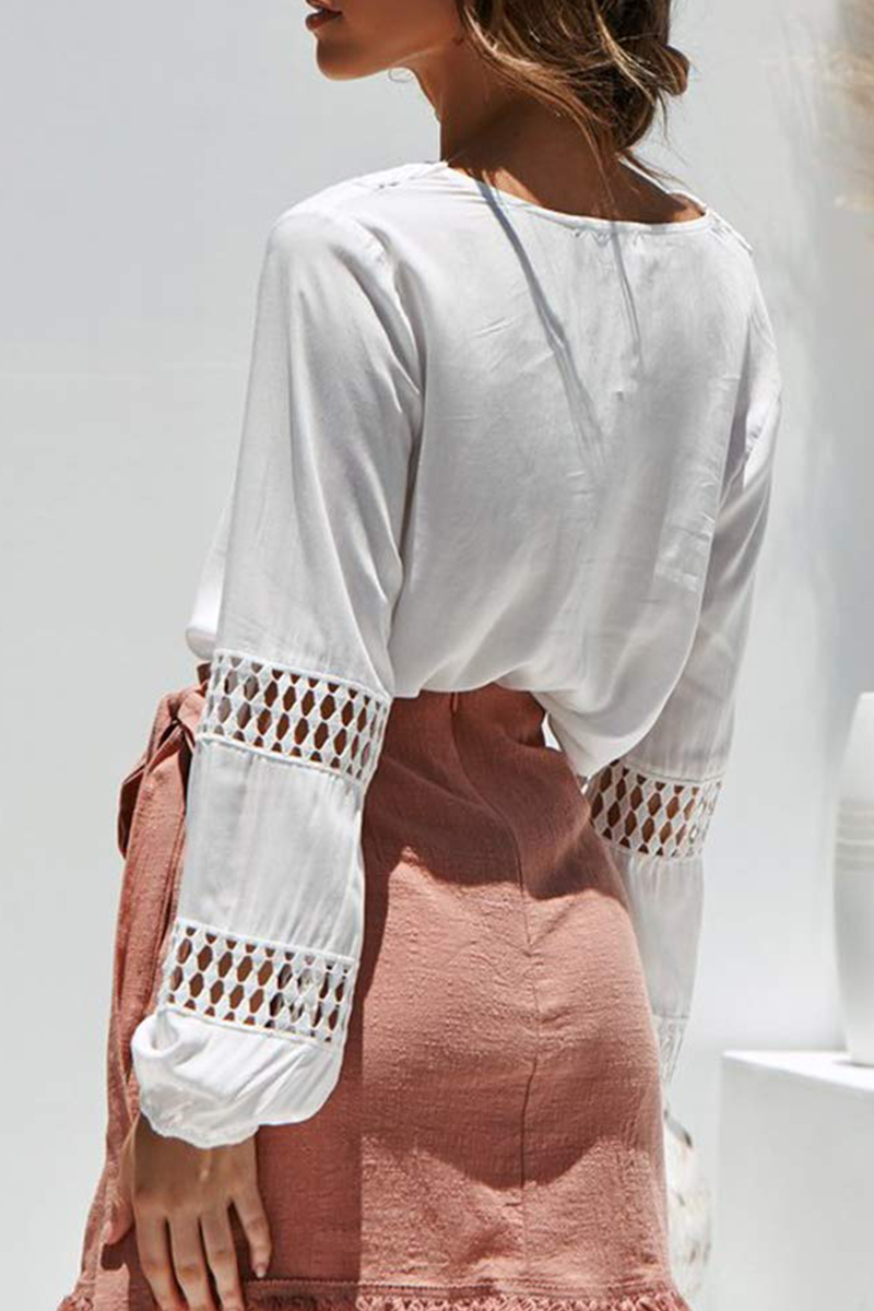 Casual en stijlvol Elegant en stijlvol Klassiek Effen kant Uitgeholde V-halsblouses (5 kleuren)