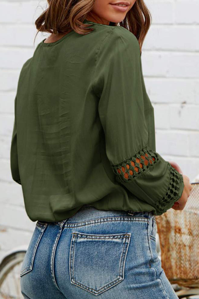 Casual en stijlvol Elegant en stijlvol Klassiek Effen kant Uitgeholde V-halsblouses (5 kleuren)