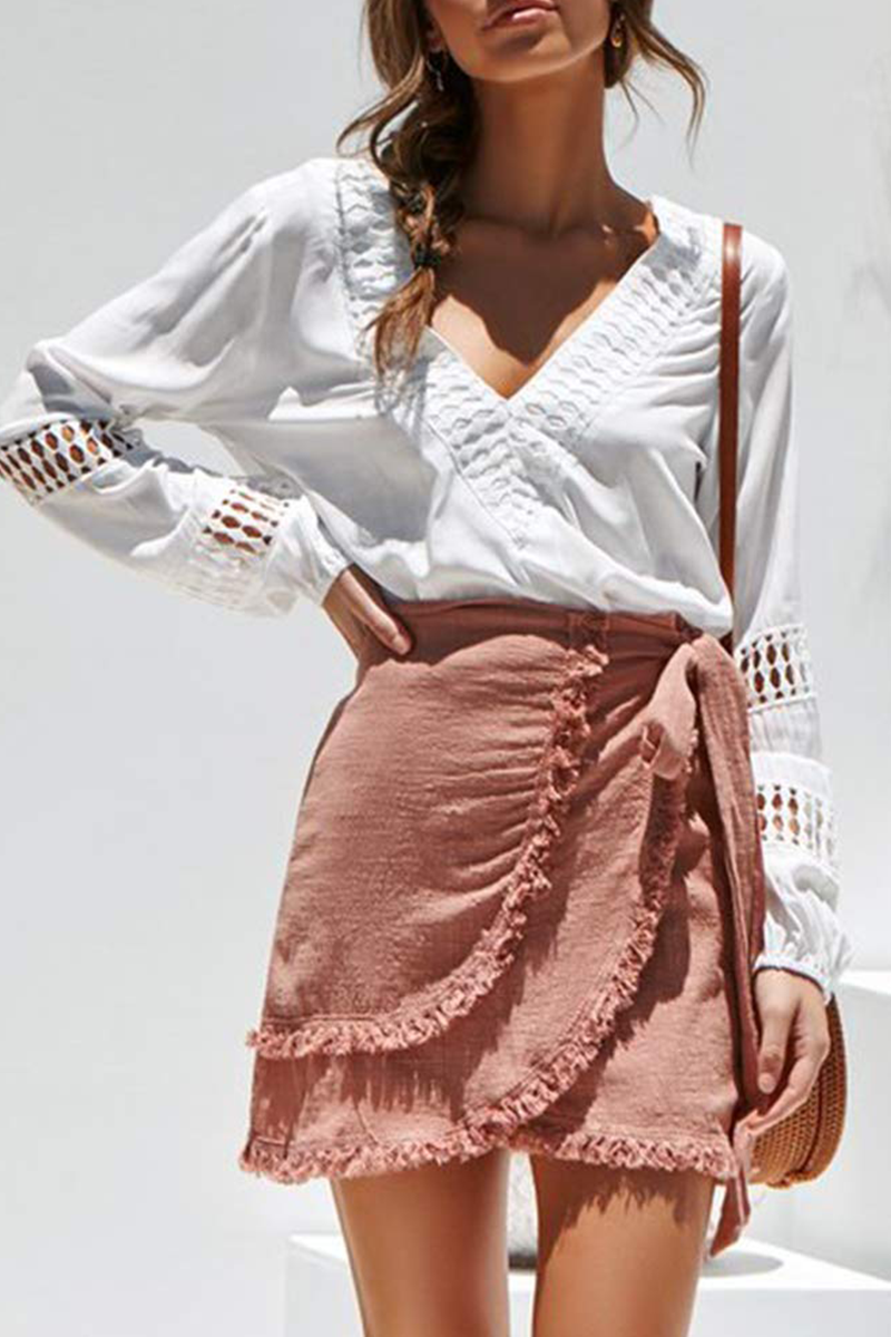 Casual en stijlvol Elegant en stijlvol Klassiek Effen kant Uitgeholde V-halsblouses (5 kleuren)