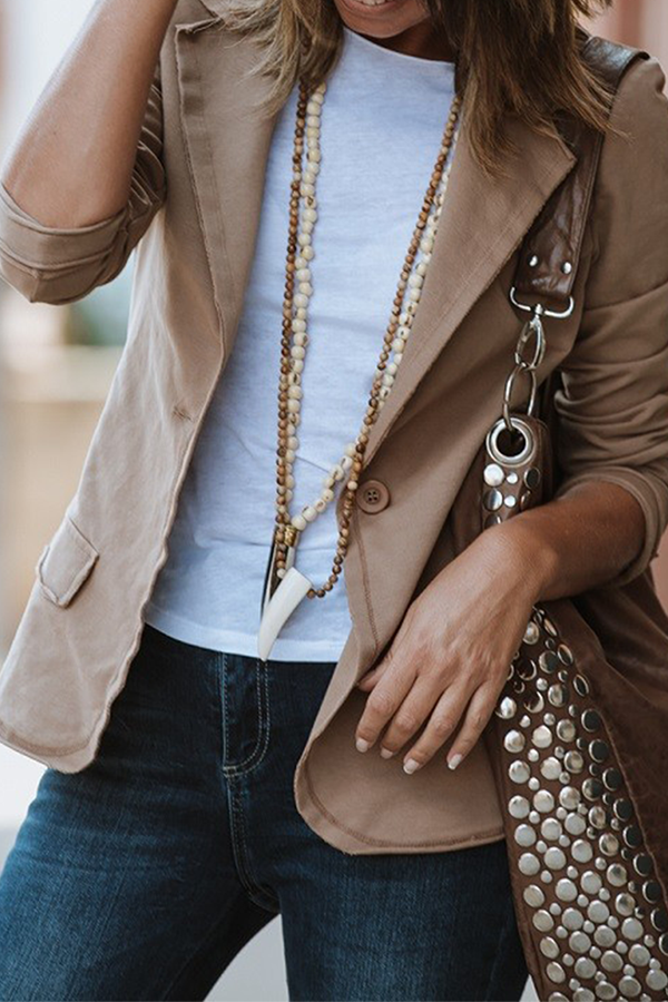 Fashion Casual & Stylish Classic Solid Patchwork Buttons Turn-back Collar Outerwear